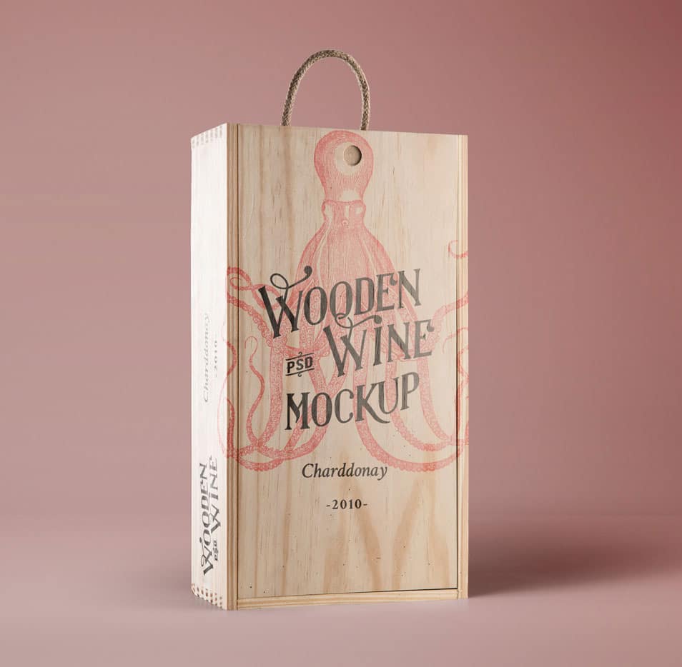PSD Wine Wood Box Mockup