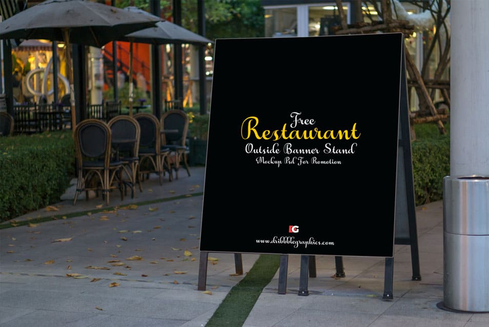Restaurant Outside Banner Stand Mock-up PSD For Promotion
