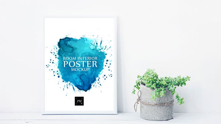 Room Interior Poster With Concrete Pot Mockup PSD