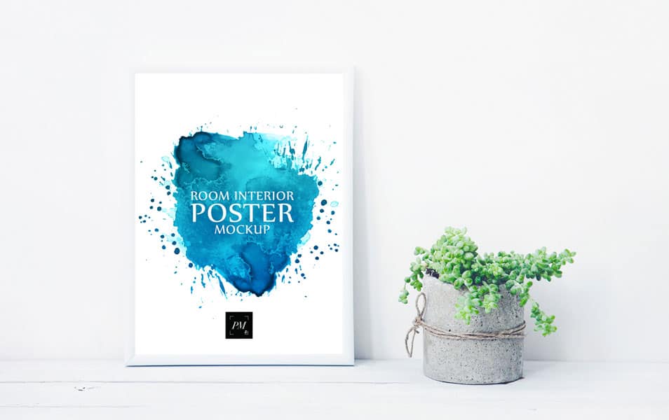 Room Interior Poster With Concrete Pot Mockup PSD