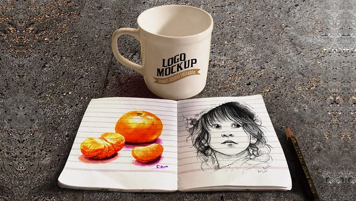 Sketchbook and Coffee Cup Mockup