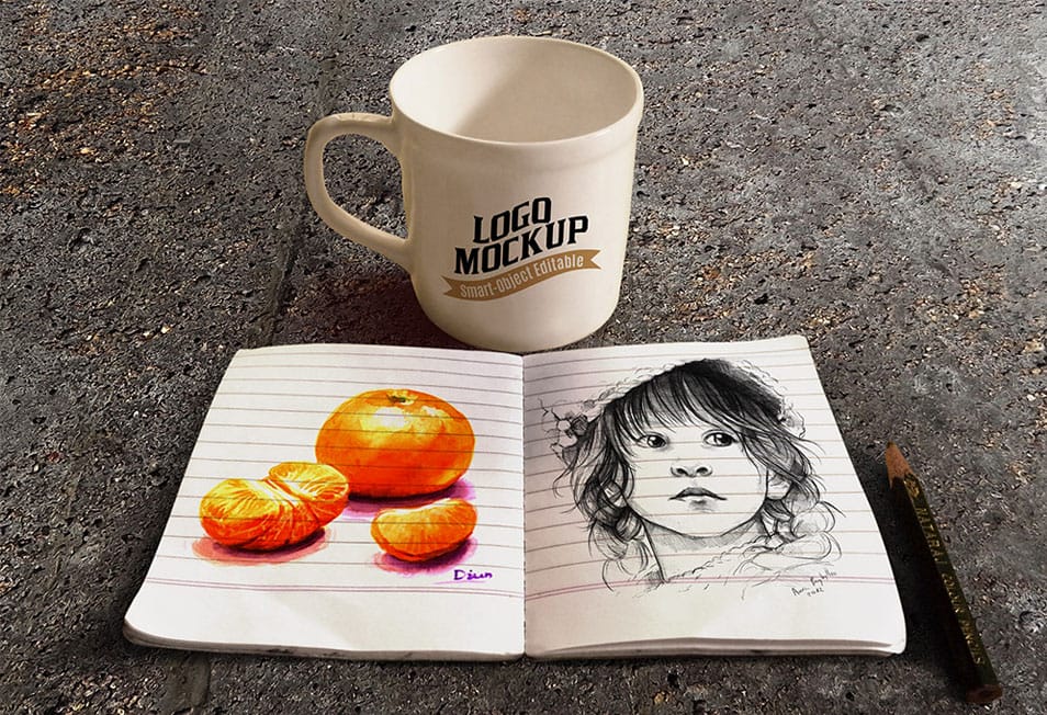 Sketchbook and Coffee Cup Mockup