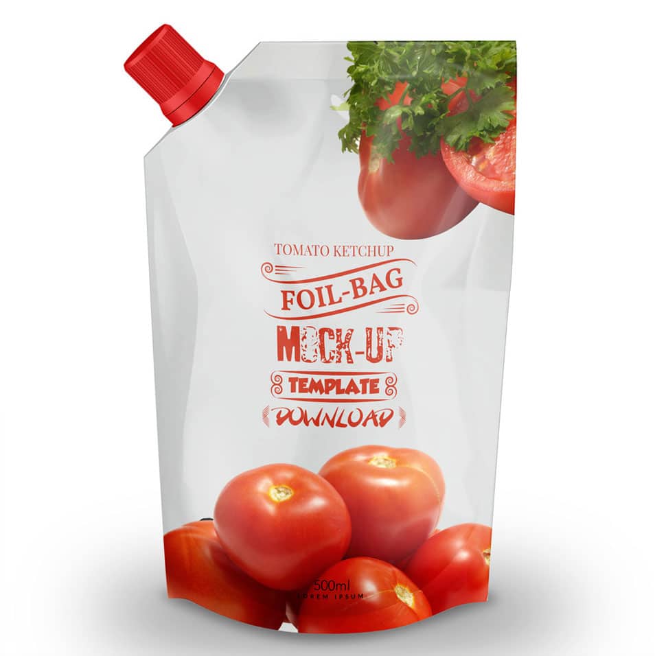 Tomato Ketchup Foil Bag PSD Mockup