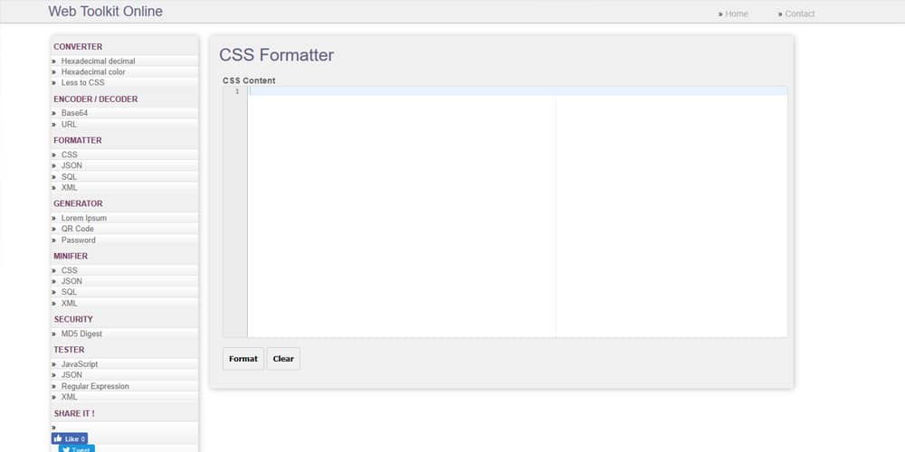 Web Toolkit Online CSS Formatter