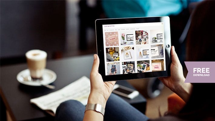 Woman Using iPad at Cafeteria