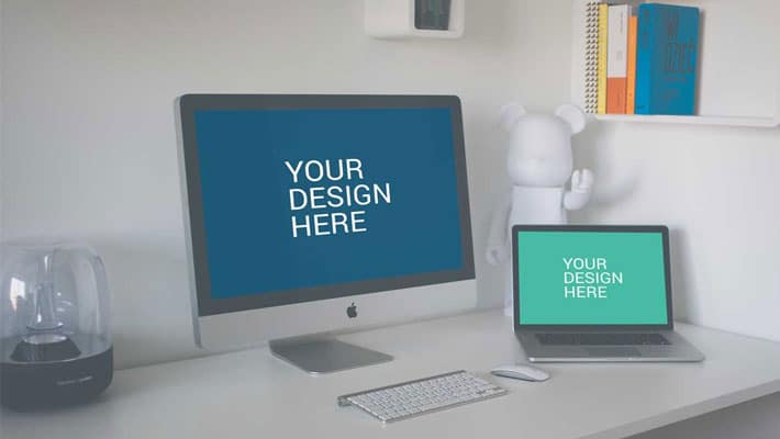 iMac with Macbook Mockup