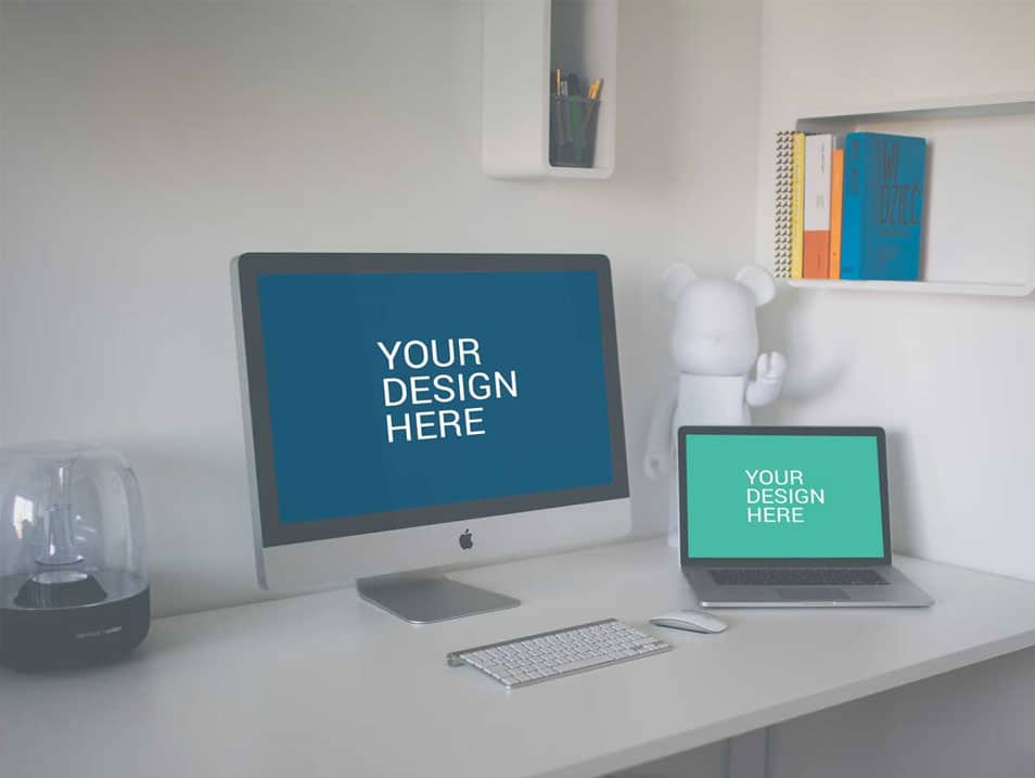 iMac with Macbook Mockup