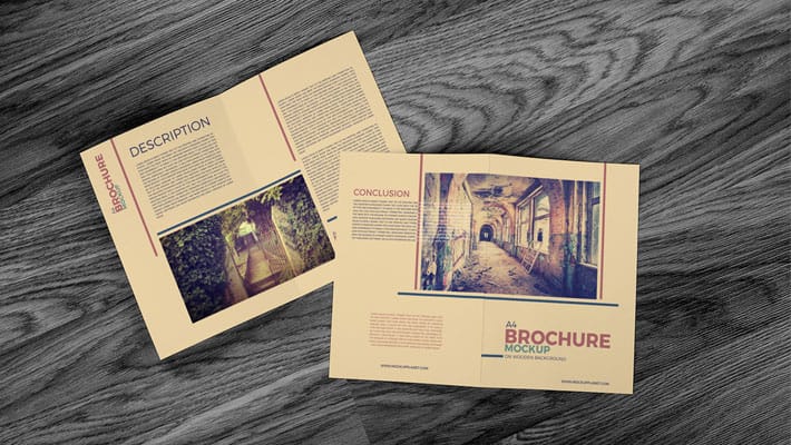 A4 Brochure Mockup on Wooden Background
