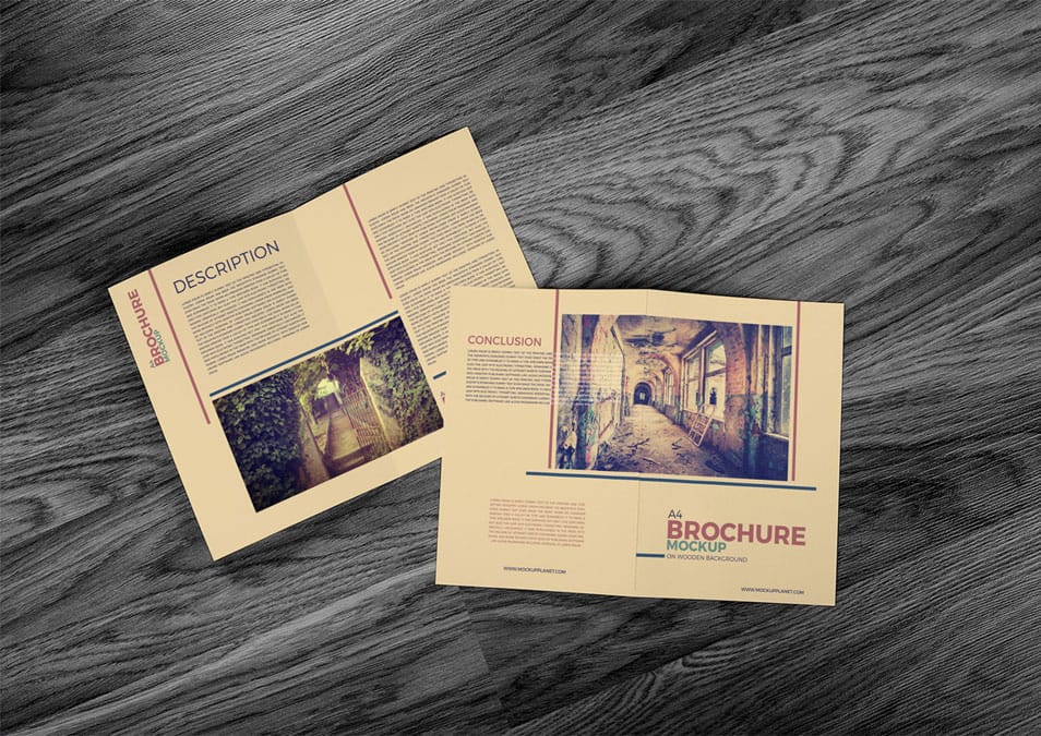 A4 Brochure Mockup on Wooden Background