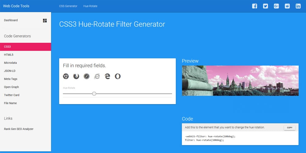 CSS Filter Generators & Libraries 3 CSS3 Hue-Rotate Filter Generator