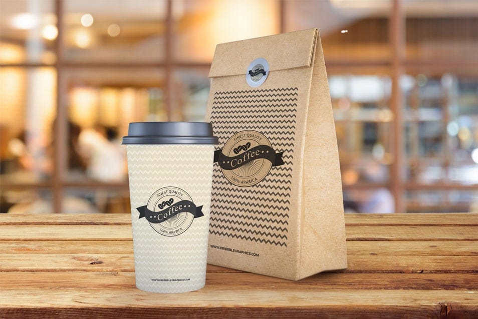 Free Coffee Cup and Paper Bag Mockup PSD