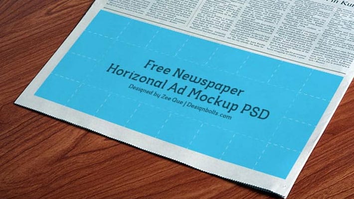 Free Horizontal Newspaper Ad Mockup PSD