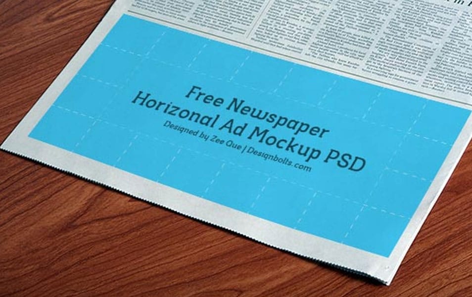 Free Horizontal Newspaper Ad Mockup PSD