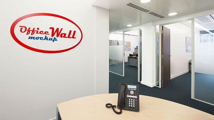 Free Indoor Office Wall Sign Mockup PSD
