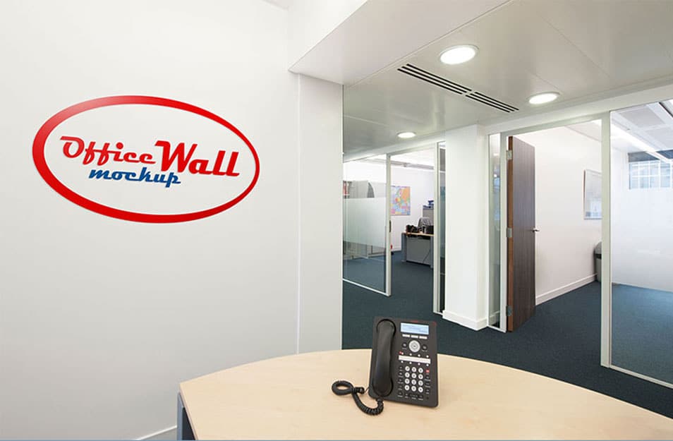 Free Indoor Office Wall Sign Mockup PSD