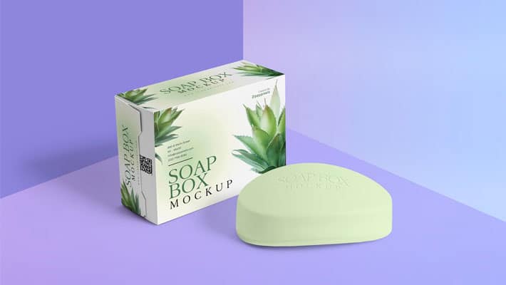 Free Packaging Box & Soap Mockup