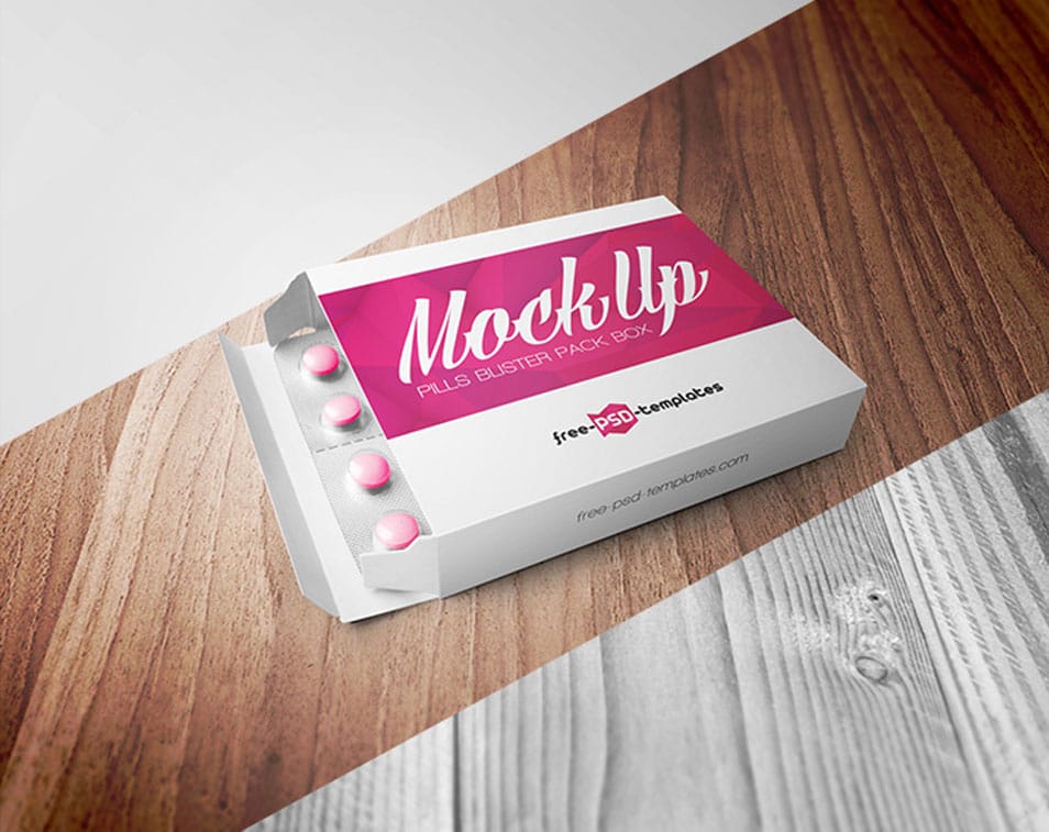 Free Pills Blister Pack Box Mock-up in PSD