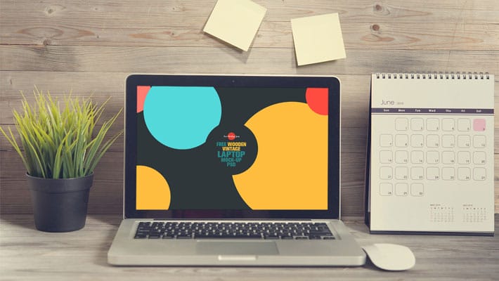 Free Wooden Vintage Laptop Mock-up PSD