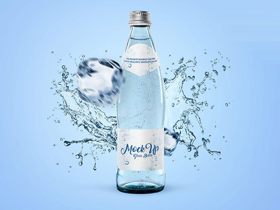 Glass Bottle for Water PSD Mockup