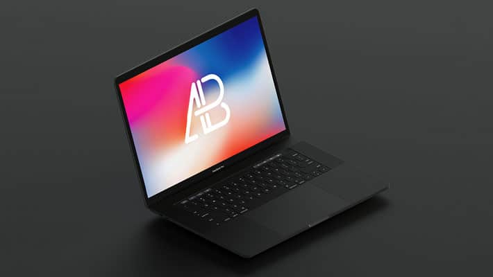 Isometric Matte Black Macbook Pro Mockup