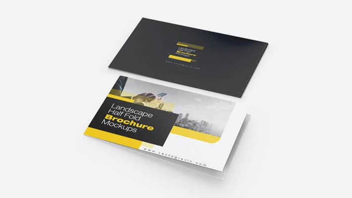 Landscape Half Fold Brochure Mockups