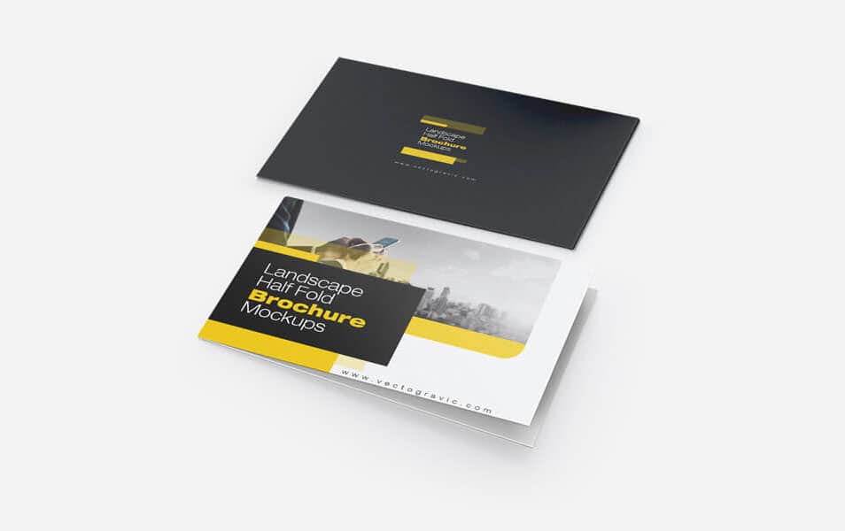 Landscape Half Fold Brochure Mockups