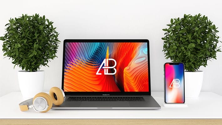 Modern iPhone X and Macbook Pro Mockup