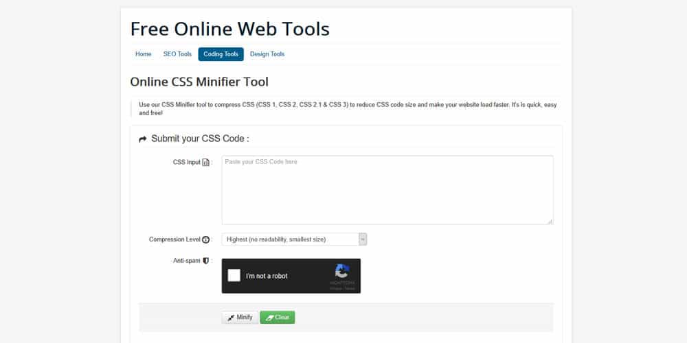 Online CSS Minifier Tool