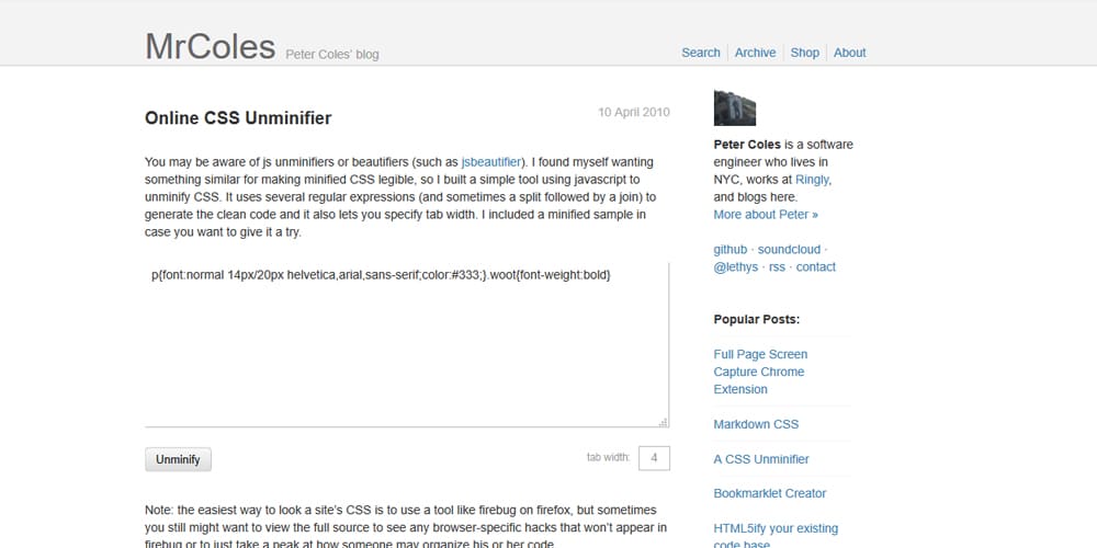 Online CSS Unminifier