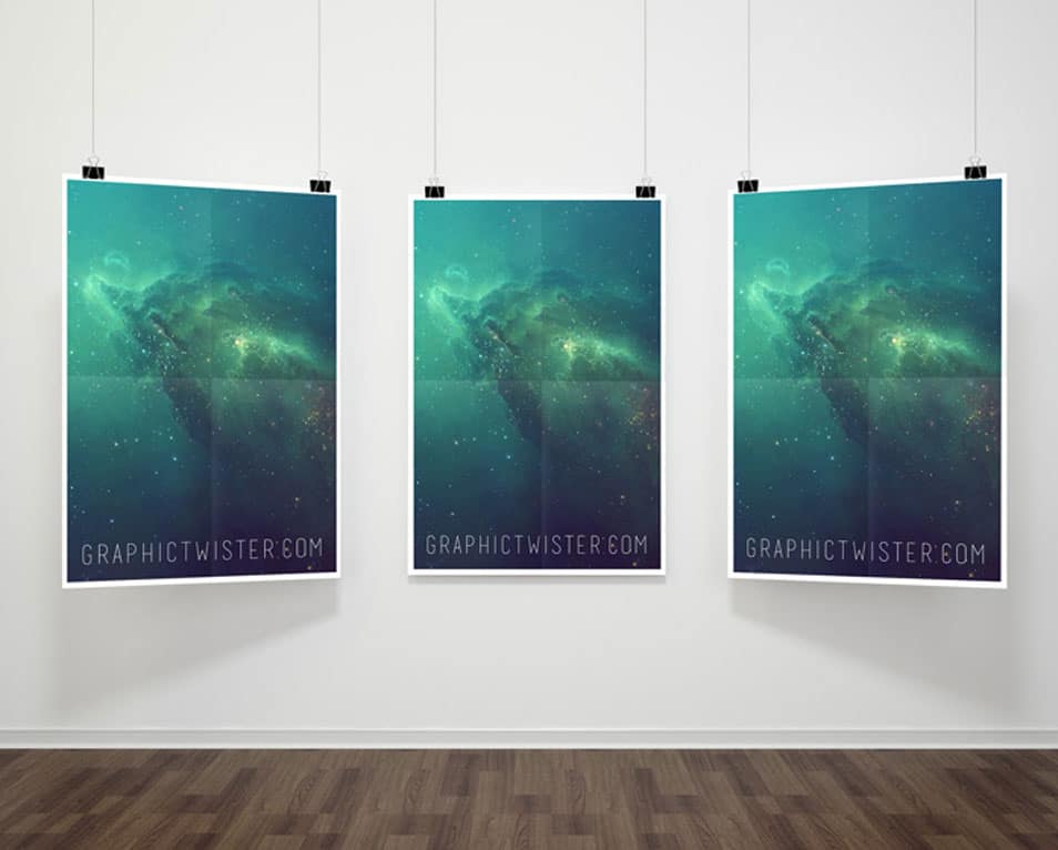 Triple Hanging Poster Frame Mockup PSD