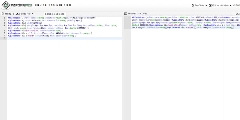 20+ Most Amazing CSS Minifier Tools 1 Tutorialspoint Online CSS Minifier