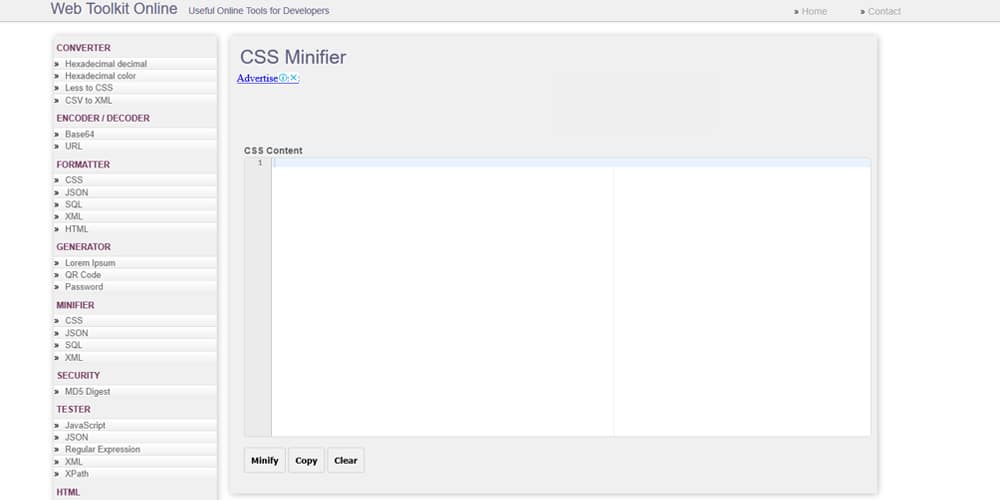 Webtoolkitonline CSS Minifier