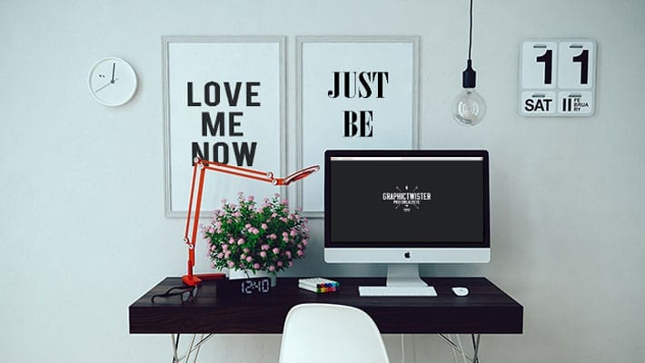 iMac Mockup With Two Wall Frames