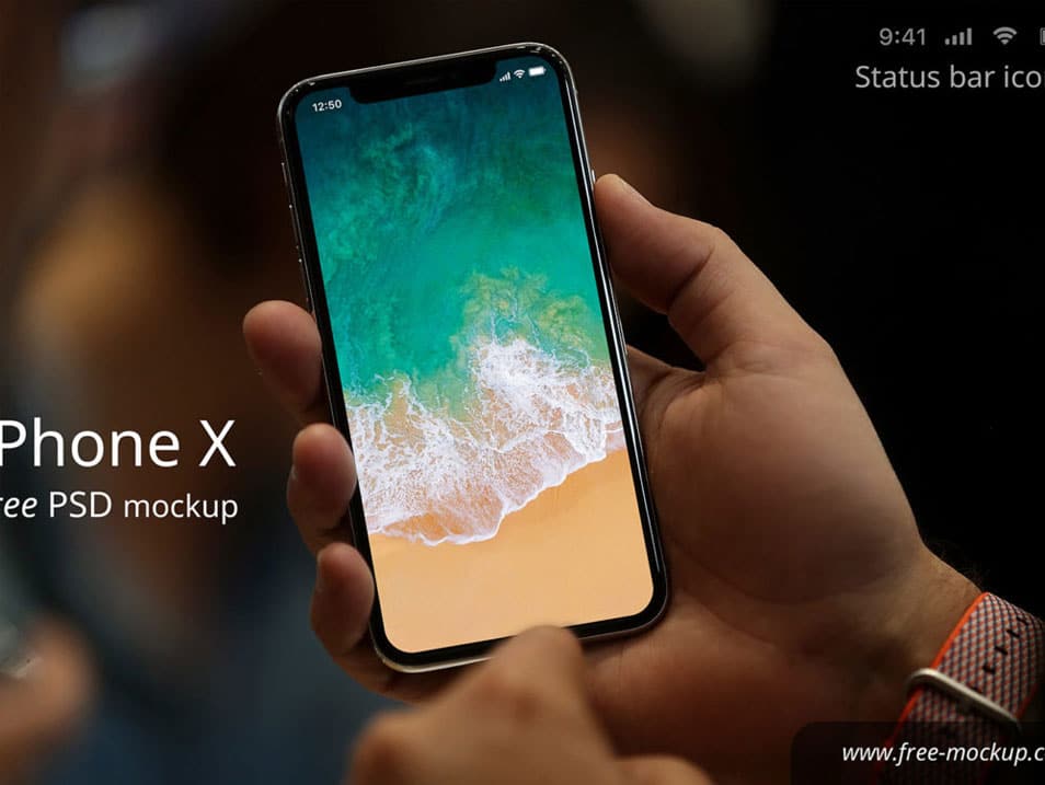 iPhone X in hand Free PSD Mockup