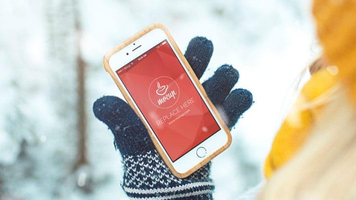 Free Mockup Girl with Phone 6 in Forest