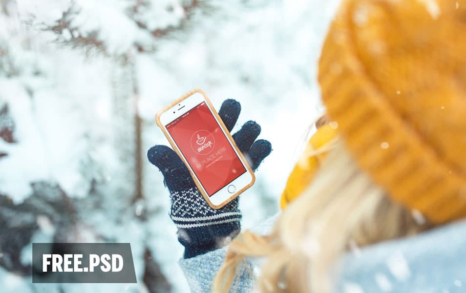 Free Mockup Girl with Phone 6 in Forest