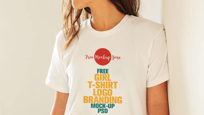 Free Flawless Girl T-Shirt Logo Branding Mock-up PSD