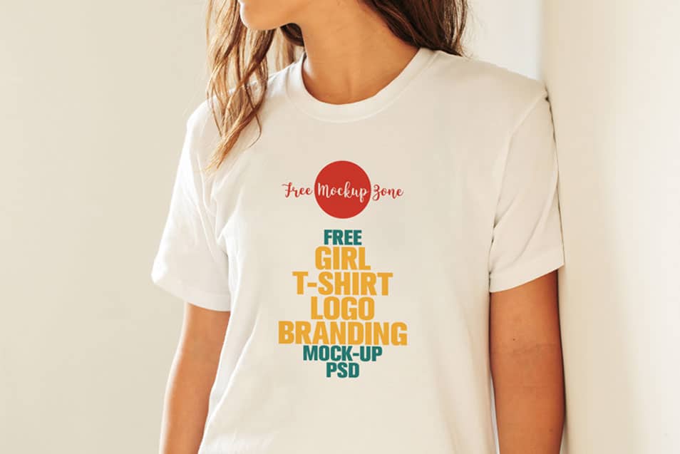 Free Flawless Girl T-Shirt Logo Branding Mock-up PSD
