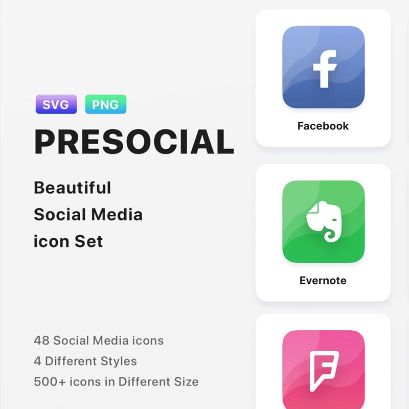PRESOCIAL – Free Social Media Iconset (SVG, PNG)