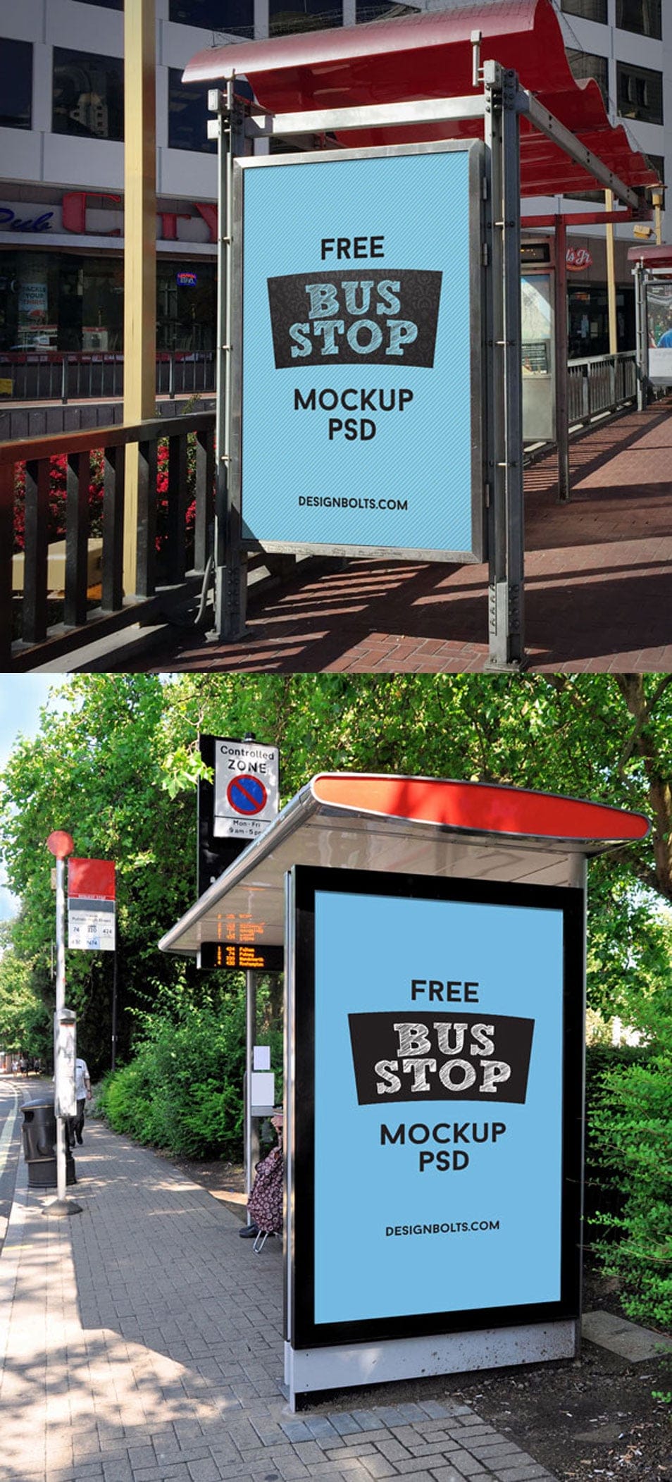 2 Free HQ Outdoor Advertising Bus Shelter Mock-up PSD
