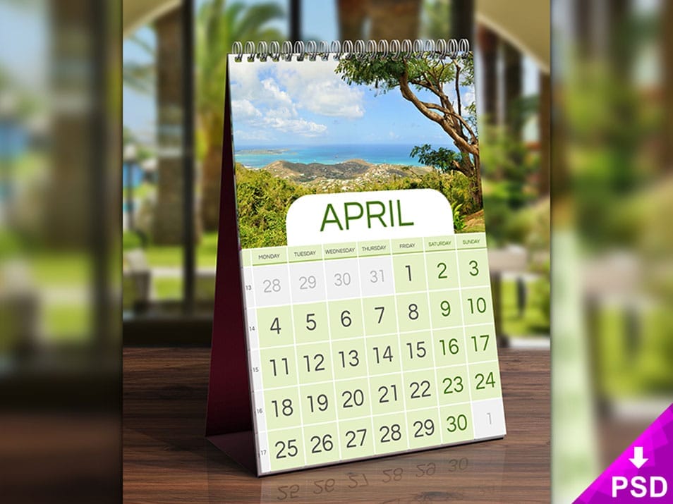 April Desk Calendar Mockup