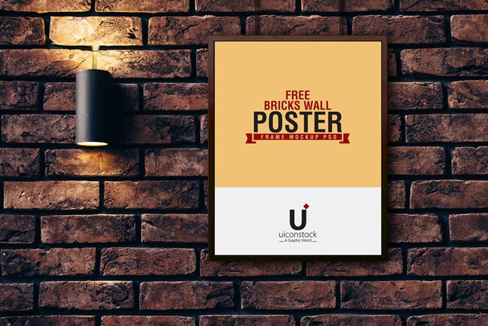 Free Bricks Wall Hanging Poster Frame Mockup PSD Template