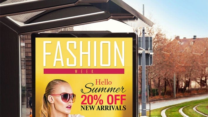 Free Bus Stop Billboard Banner Mockup