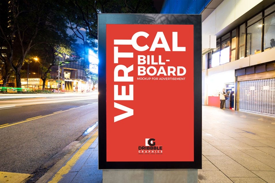Free City Street Vertical Billboard Mockup For Advertisement