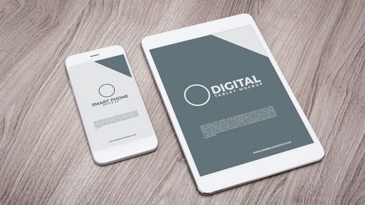 Free Digital Tablet With Smart Phone Mockup