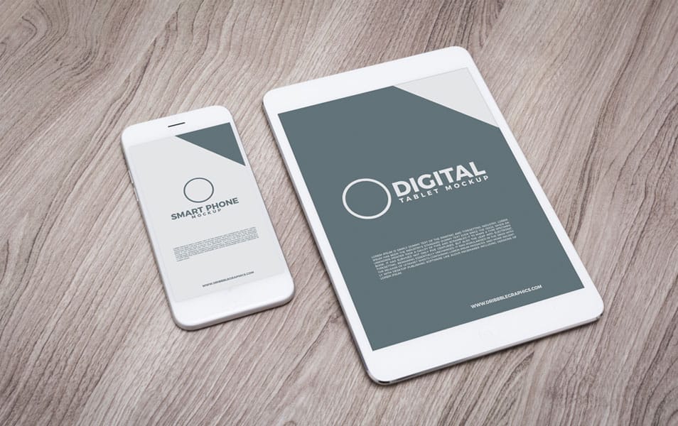 Free Digital Tablet With Smart Phone Mockup