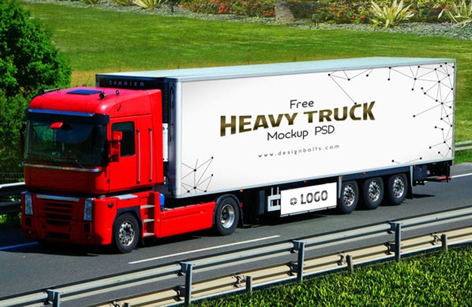 Free Vehicle Branding Heavy Duty Truck Mock-up PSD