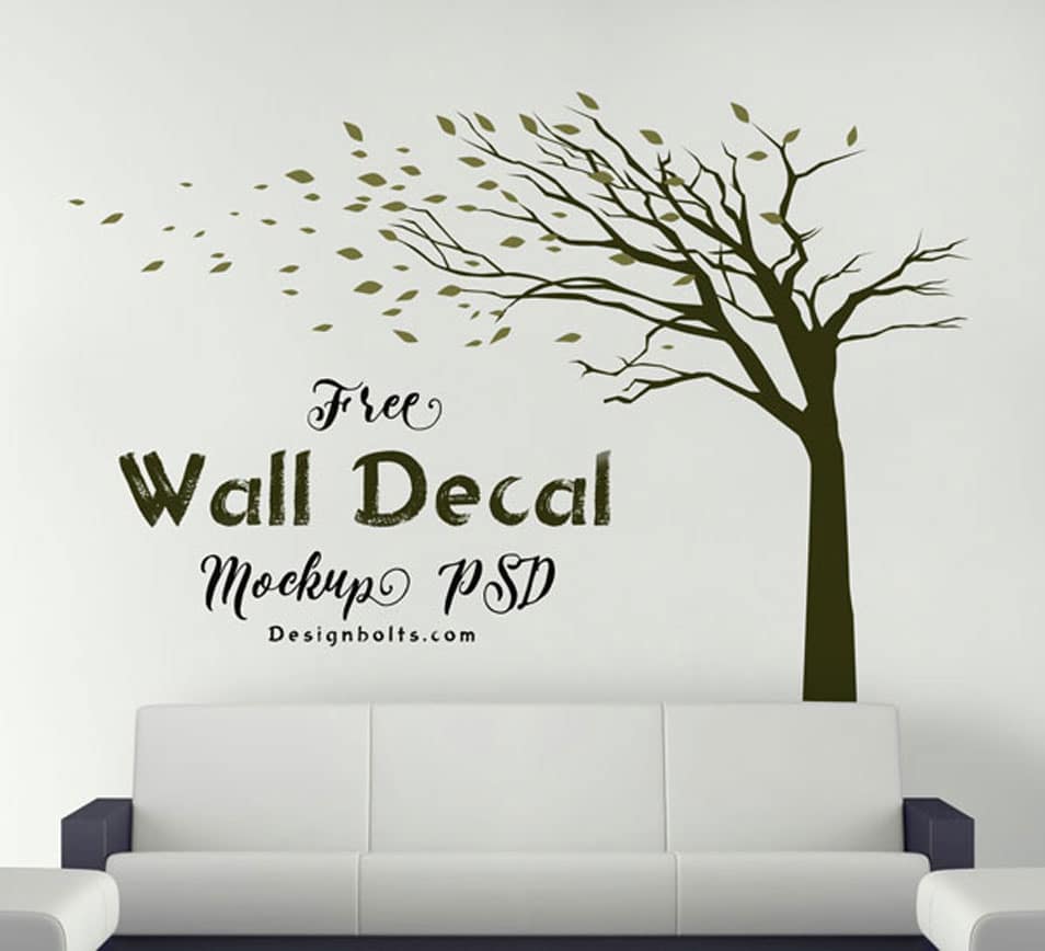 Free Vinyl Sticker / Wall Decal Mockup PSD