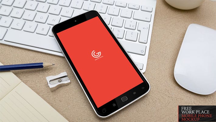 Free Work Place Mobile Phone Mockup