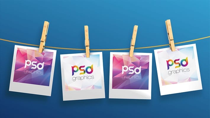 Hanging Polaroid Photos Mockup Free PSD